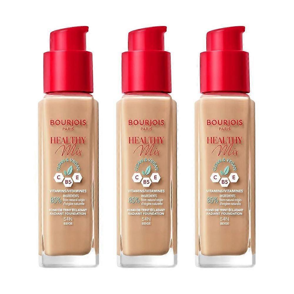 3 x Bourjois Healthy Mix Fond de Teint Clean and Vegan 30ml - 54N Beige
