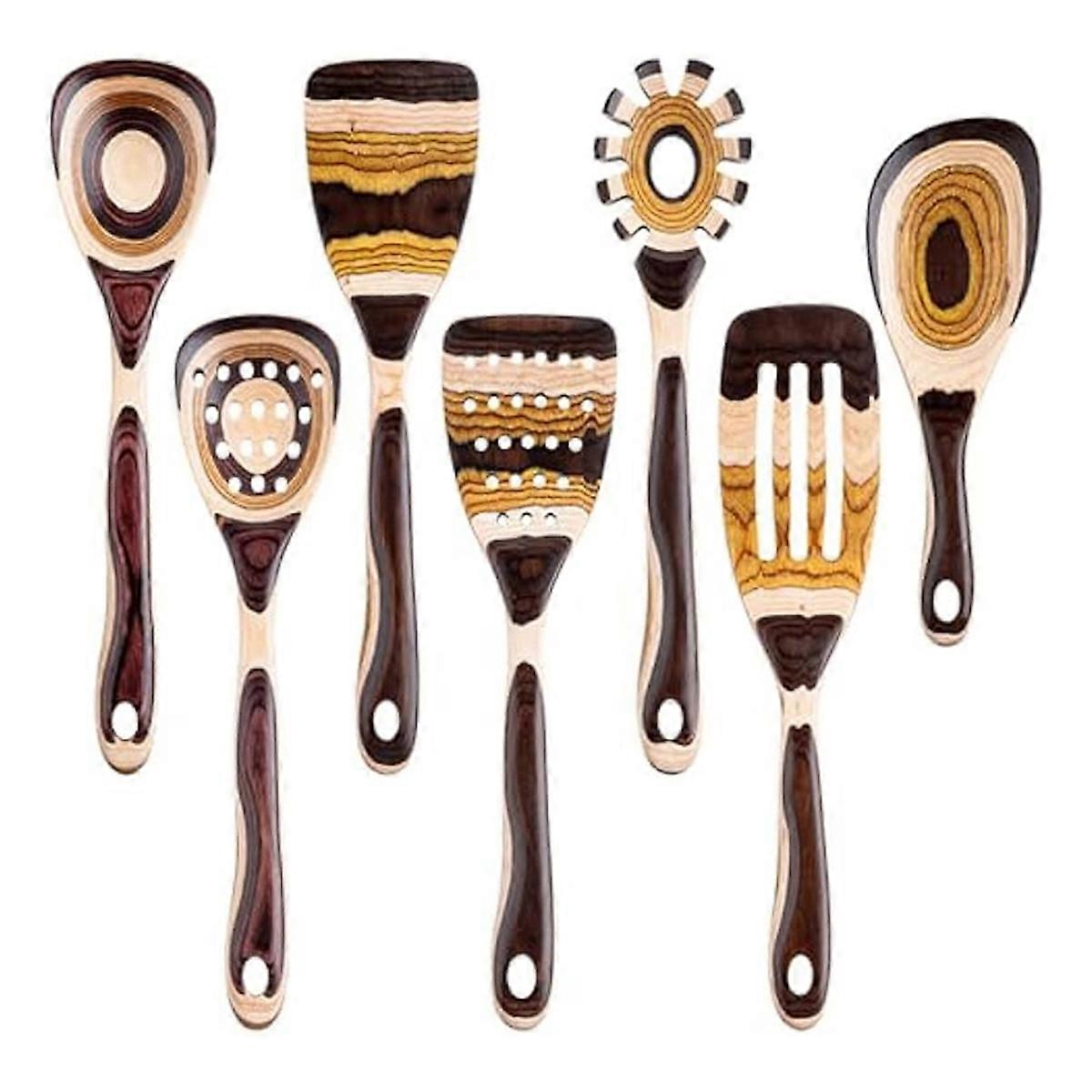 7Pcs Pakkawood Utensils Set- for Cooking, Wooden Utensil for Cooking
