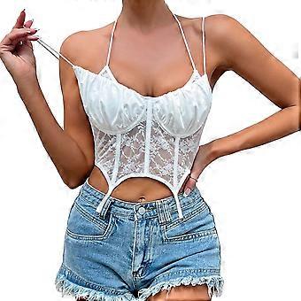 Naisten Pitsi Kausaliteetti Camisole Cami Crop Tanks Topit Alusvaatteet Rintakehä Spagettiolkaimet Crop Top Hihaton Camisole Valkoinen S