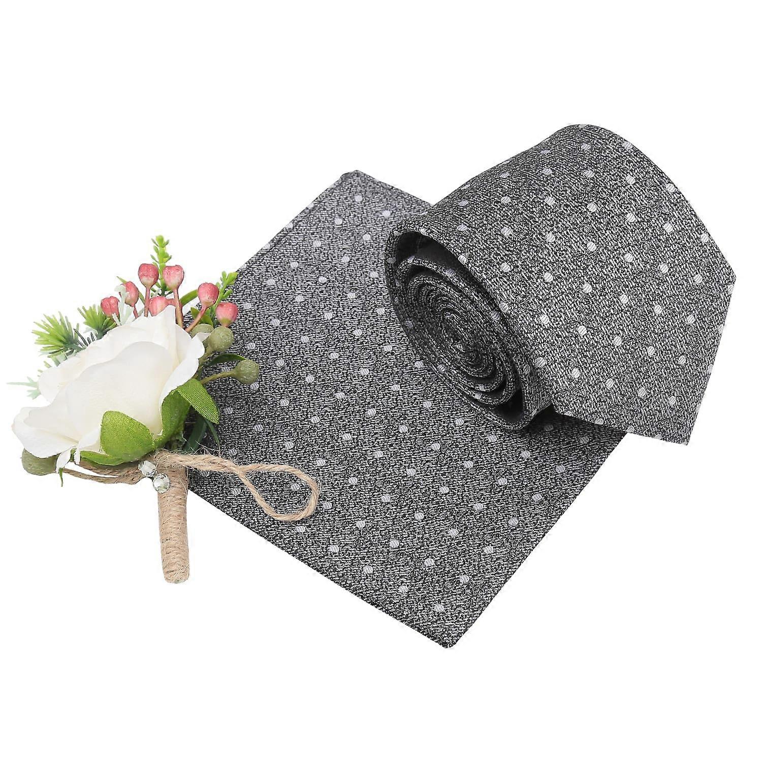 Grey Melange Polka Dot Tie and Pocket Square Set