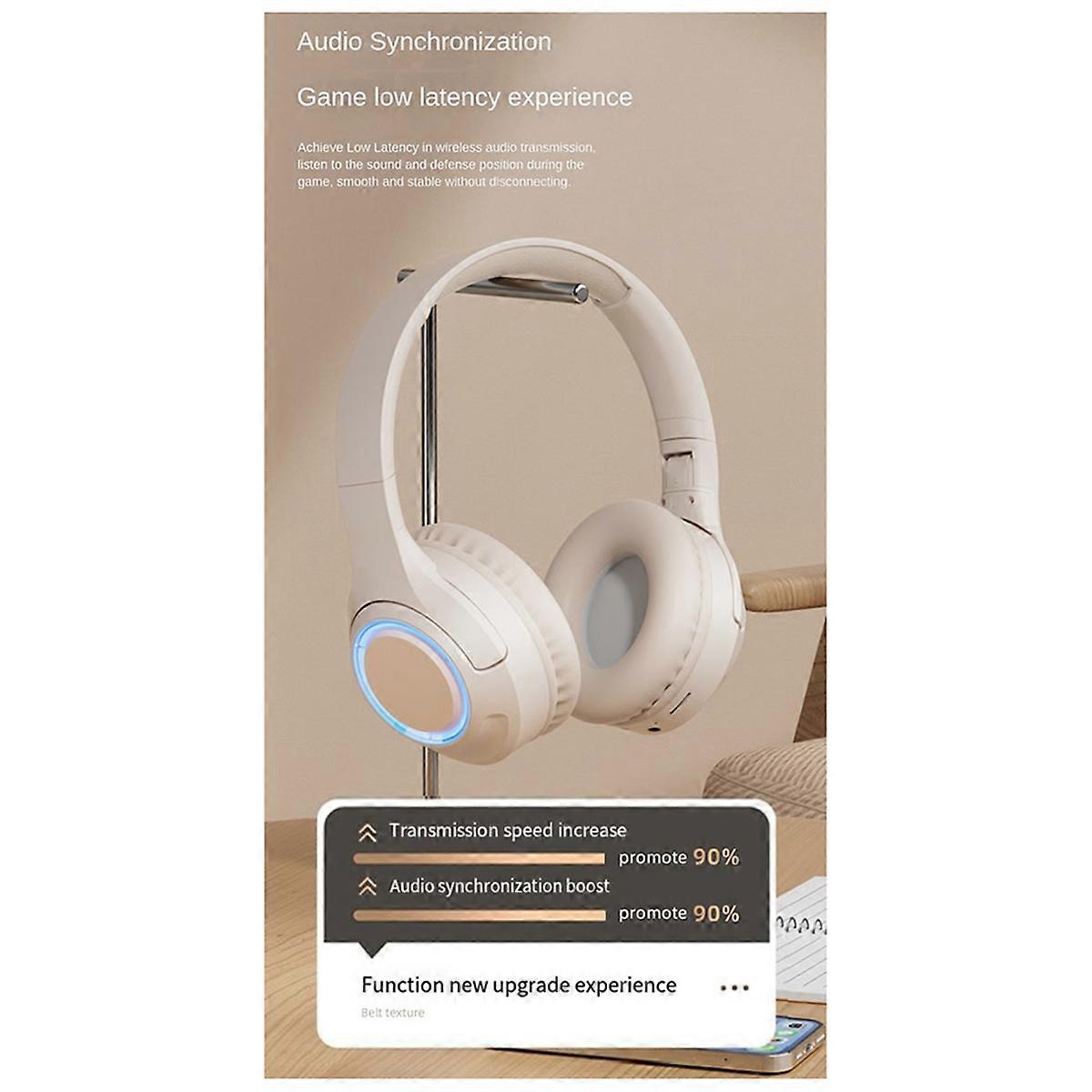 LED Headphones Bluetooth Wireless Headsets Support TF Card Portable-B