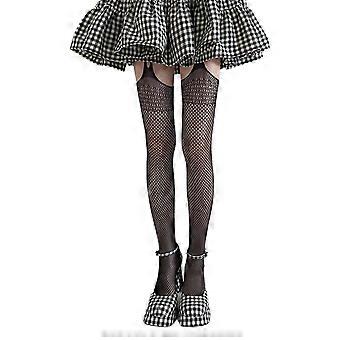 Womens Sexy Fishnet Suspender Pantyhose Star Patterned Lace Thigh High Stockings with Garter Belt Strappy Tights Hosiery  2