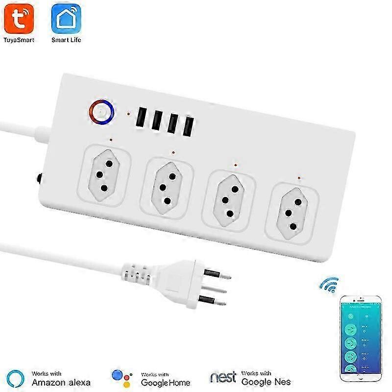 Brasilien Smart Zigbee Steckdosenleiste, Tuya WiFi / Zigbee-Steckdose 4 Stecker 4 USB-Anschluss, individuelle Steuerung, funktioniert mit Alexa Google Home