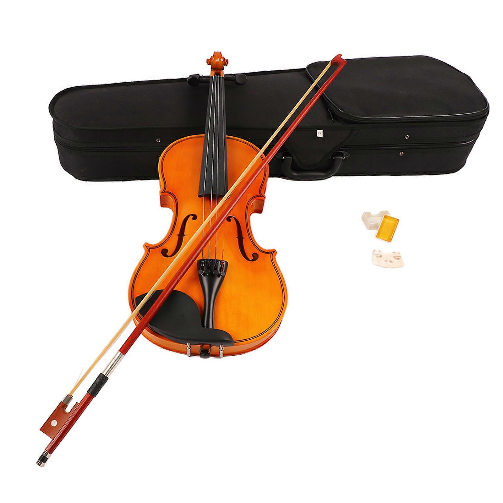 Violin Set Wood Rich Warm Tone Complete Violin Kit with Rosin Strings Cloth Bridge Bow Case for Beginner Students 1/8