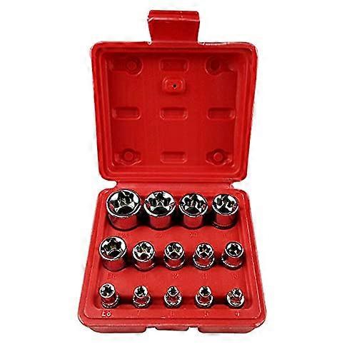 E-Torx Star Female Bit Socket Set 14pcs, E4-E24, 1/4" 3/8" 1/2" Drive, Durable Repair Tools for Automotive Use