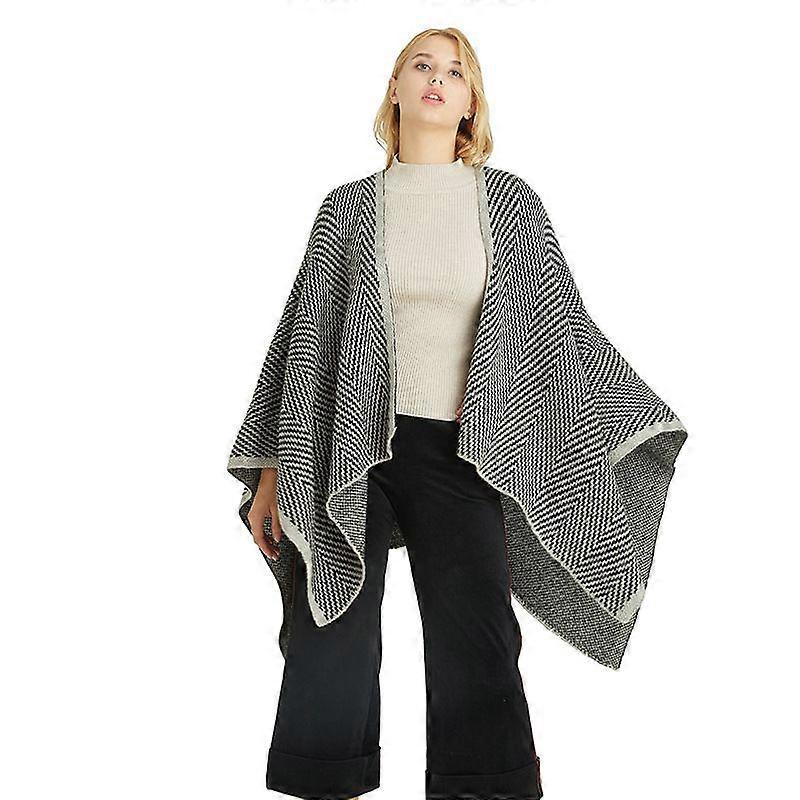Scarf autumn and winter herringbone knitted shawl color matching dual-use warm windproof cloak