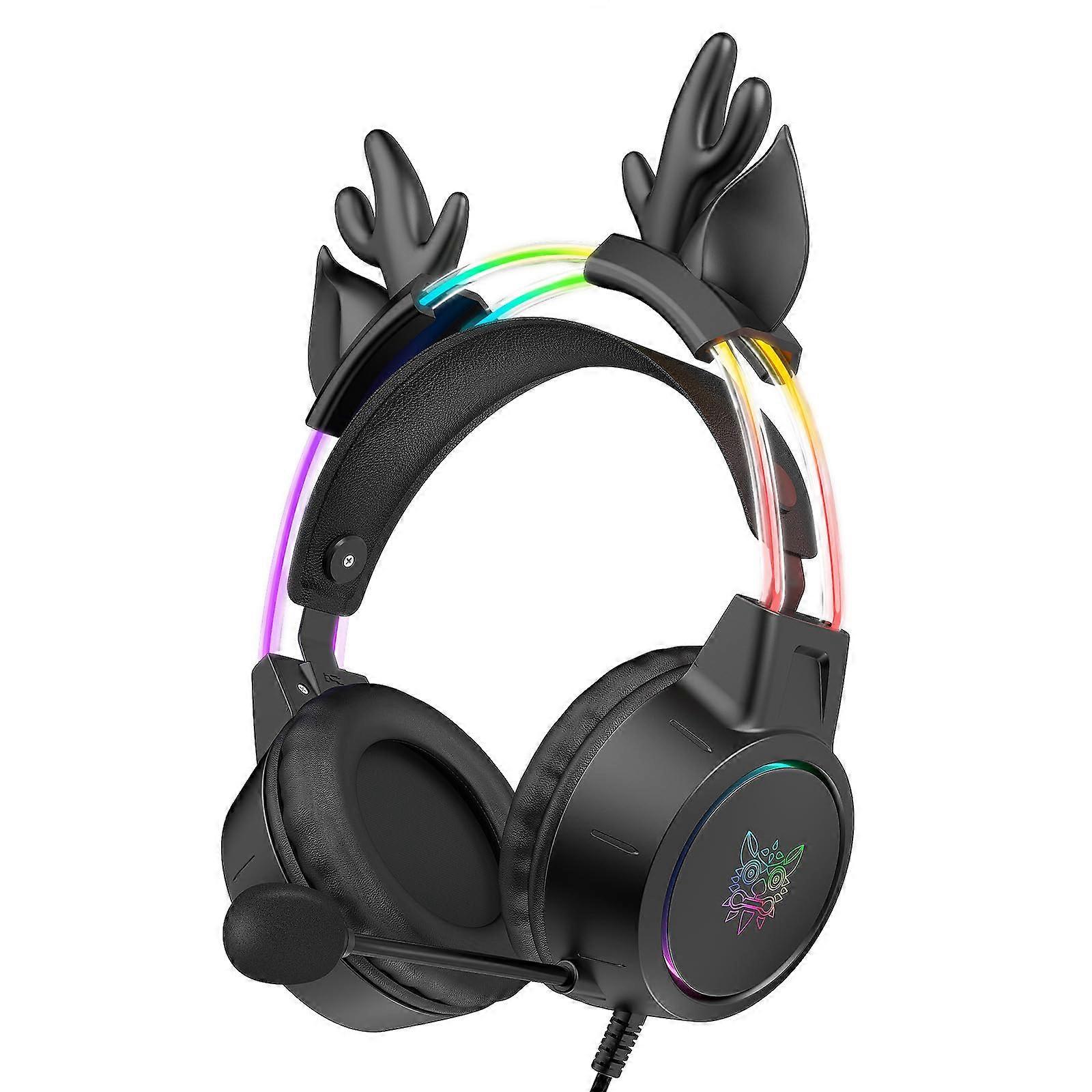 Lightweight Gaming Headset with Detachable Deer Ear, RGB Lighting, Wired Over Ear, Compatible with PC, PS4, PS5, Xbox, Switch
