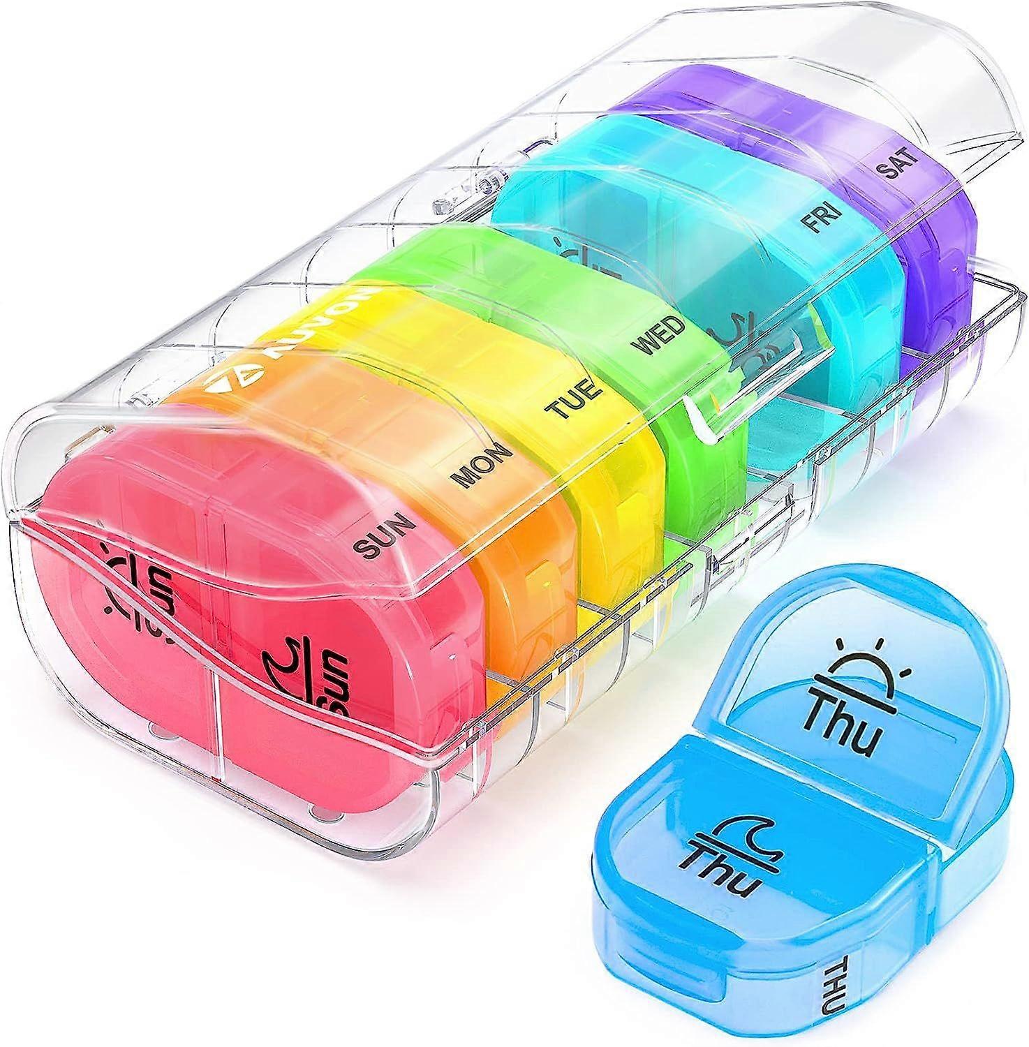 Pill Box 2 Times a Day Weekly Pill Organizer AM PM with 7 Daily Pocket Case to Hold Vitamin Medicine Medication and Supplement