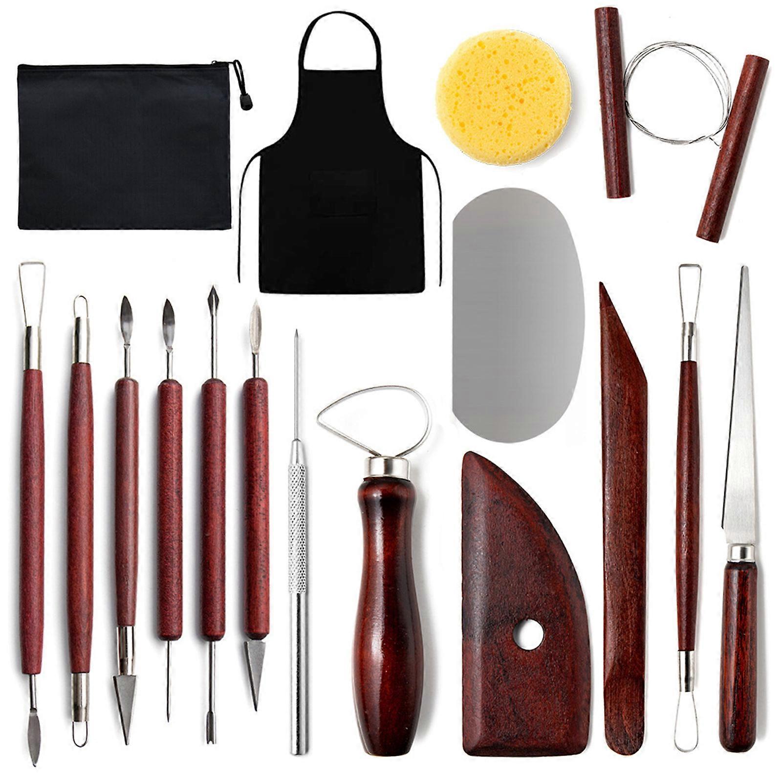 17pcs Pottery Tools Clay Sculpting Tool Set Professional Carving Point Drill Pen Sponge Scraper Kit for Beginners Craft