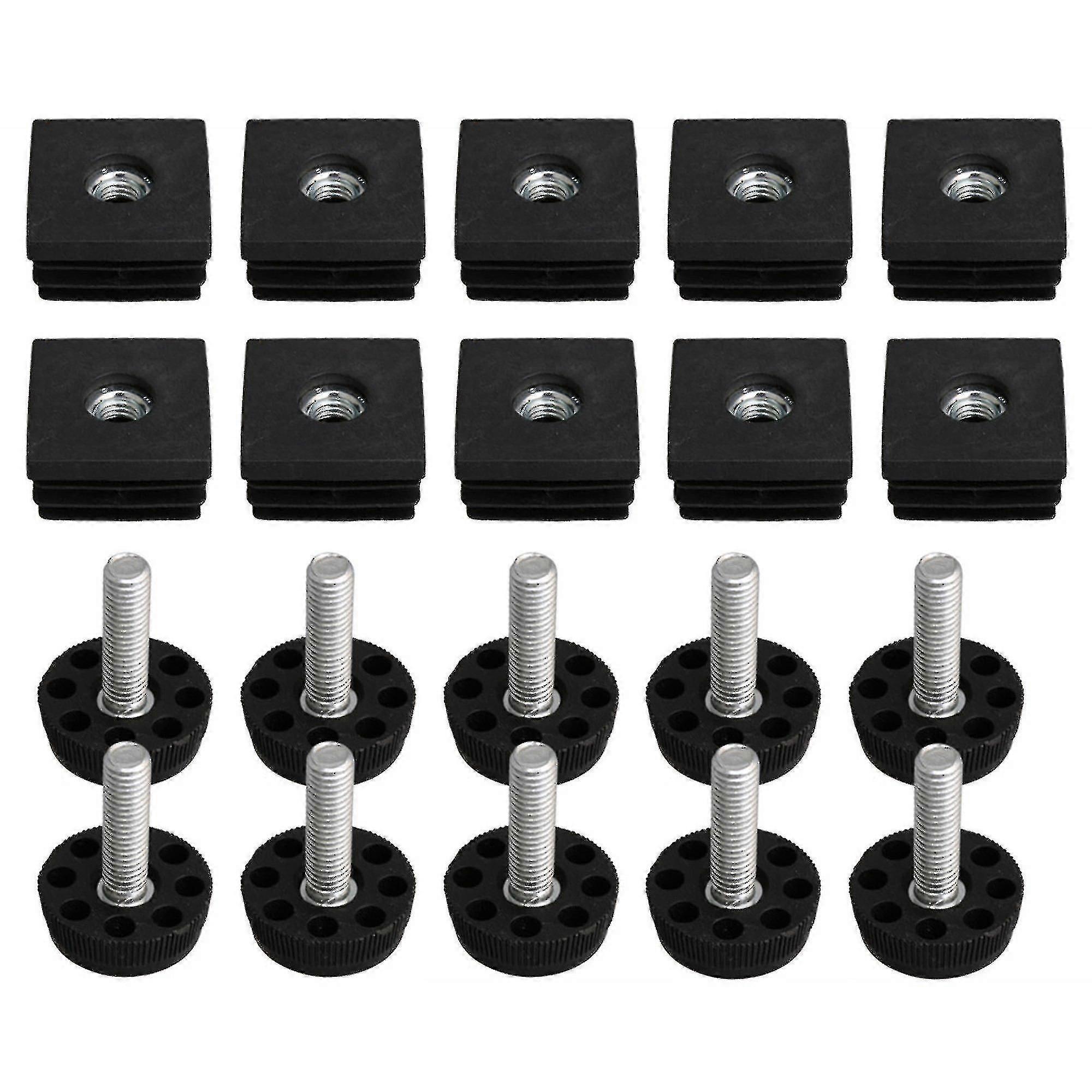 10 peças de pés ajustáveis para móveis com rosca M8 e extremidade de plugue para perna de mesa quadrada de 3x3 cm