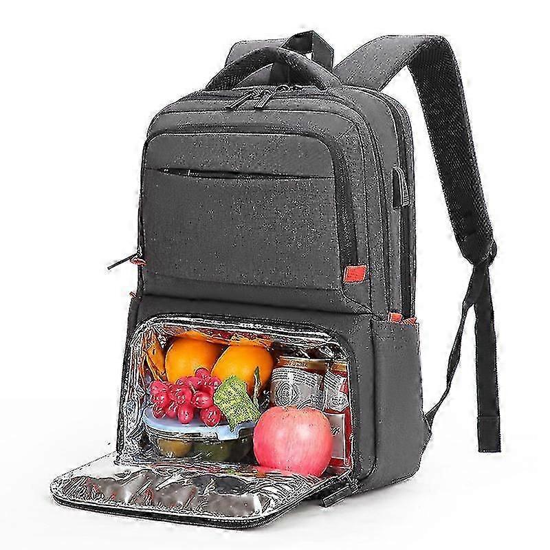 حقيبة ظهر غداء للنساء، حقيبة ظهر باردة معزولة مع حجرة غداء، حقيبة كتب مدرسة كلية مع منفذ يو إس بي، تناسب الكمبيوتر المحمول 15.6 بوصة
