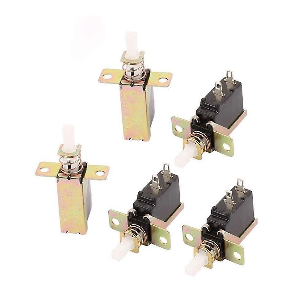 5 Pcs AC250V 8A/128A SPST 2P Loaded Spring Self Locking Push Button Switch