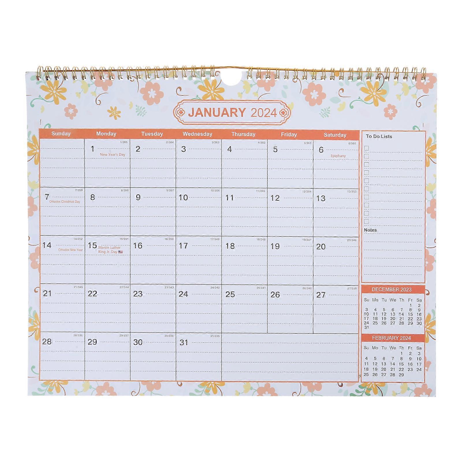 Monthly Wall Calendar with To-Do List & Note Space Home Decoration Calendar Twin-Wire Binding Ruled Blocks for Home