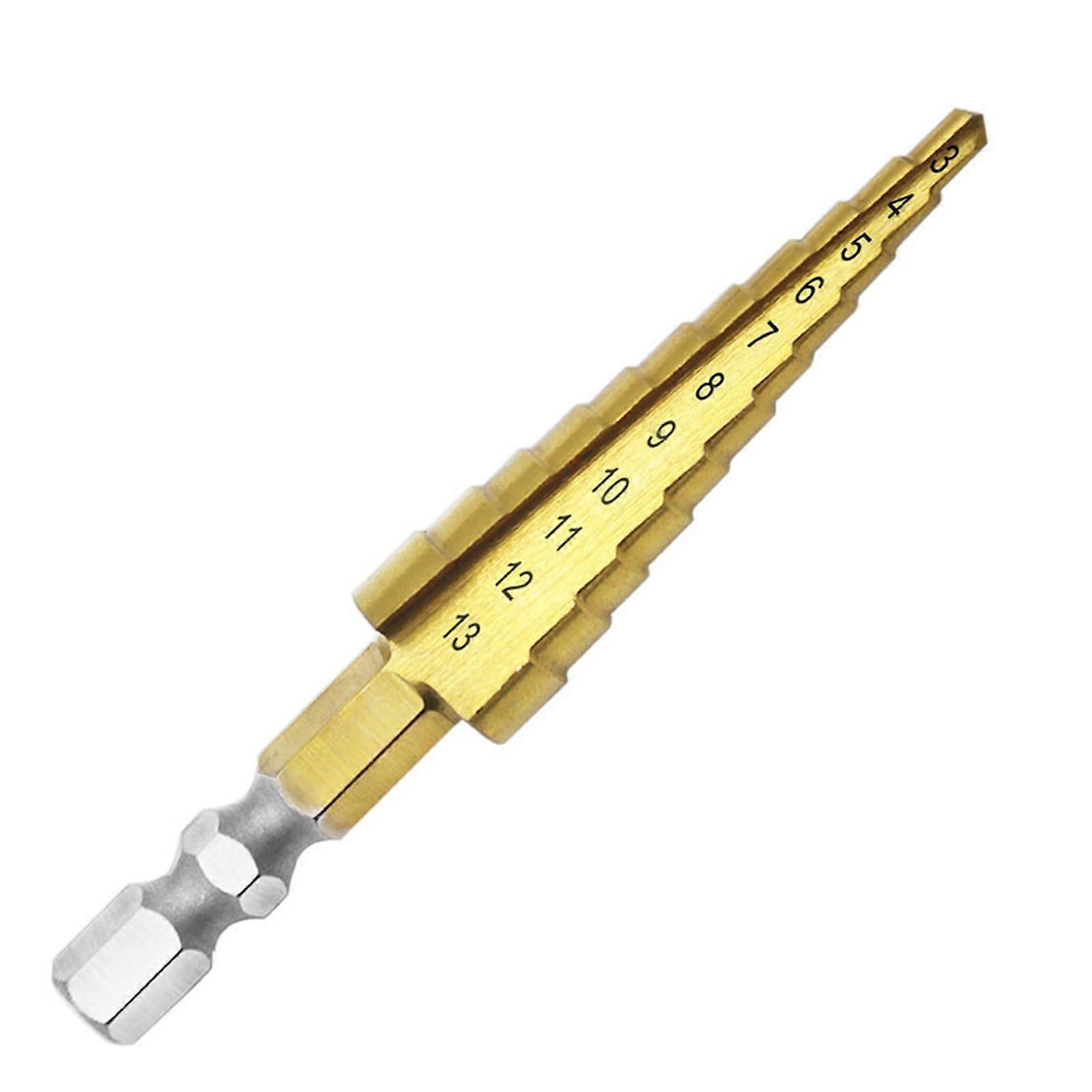 HSS Stepper Drill Bit 3-13 mm Hex Titanium Taper Hole Cutter 4241 for Metal Sheet and Wood Drilling Machine
