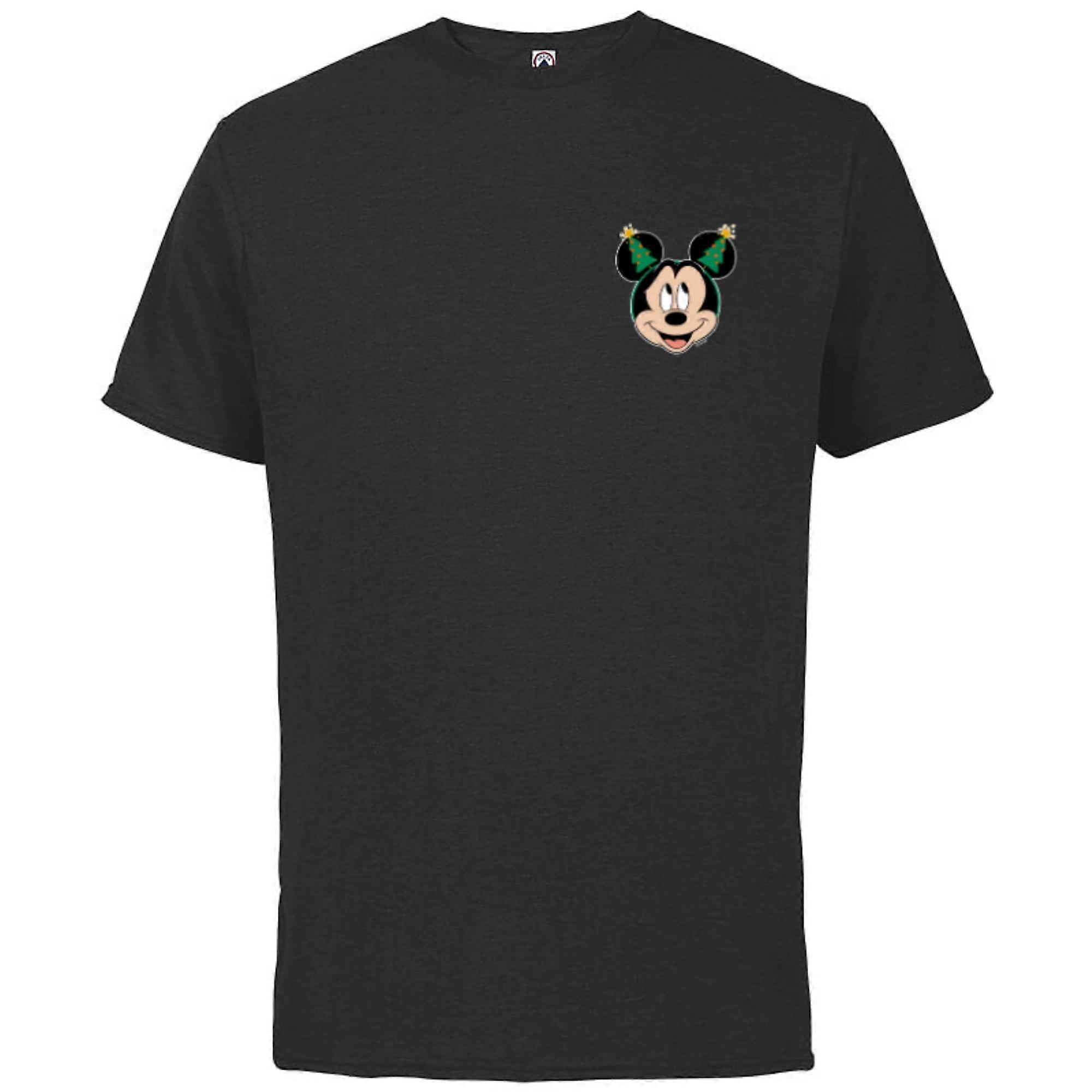 Disney Mickey Mouse Christmas Tree Headband Corner Art - Short Sleeve Cotton T-Shirt-Black-Txa40ii235
