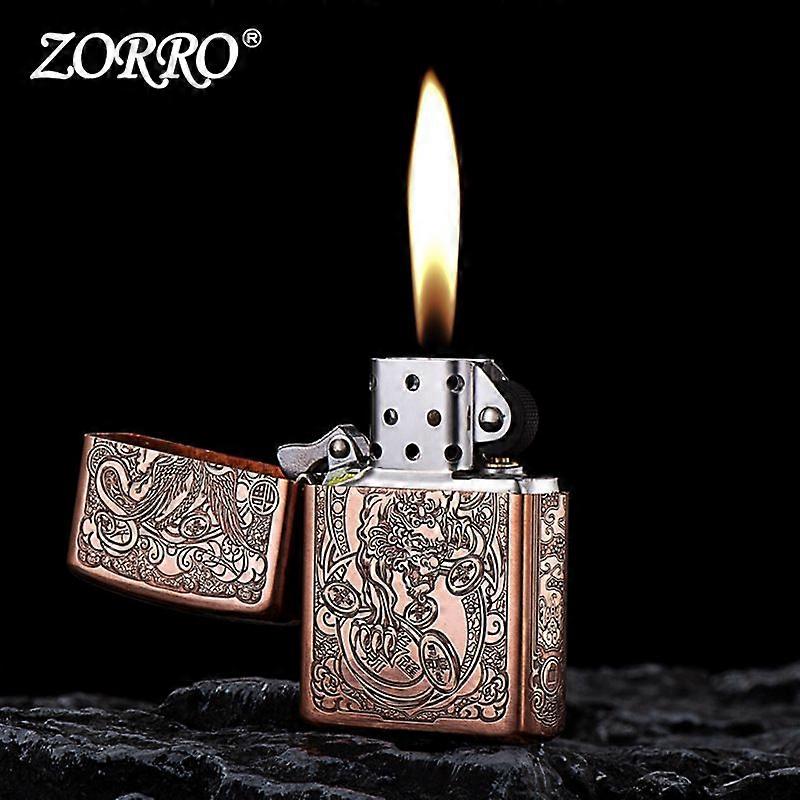 Zt-048B Red Copper Jade Pattern Copper Shell Kerosene Lighter High-End Grinding Wheel Windproof Lighter