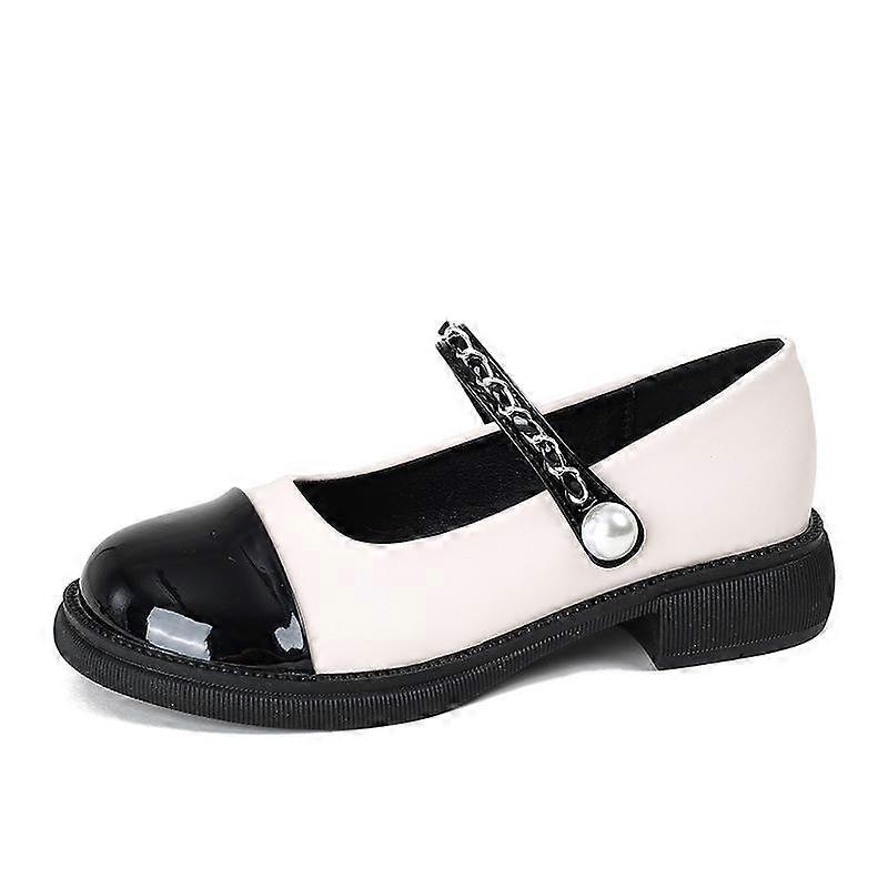 Gentle Word with Retro Color Matching Pearl Mary Jane Shoes Women's Summer Style