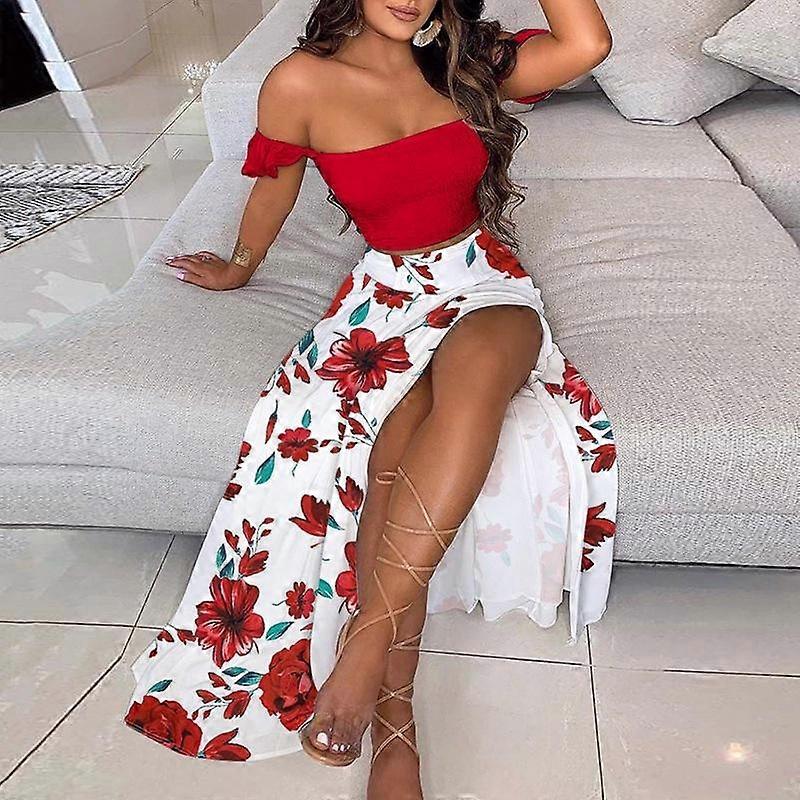 Summer Women's Slim Print Mid-length Bohemian Retro Tube Top Suit Dress