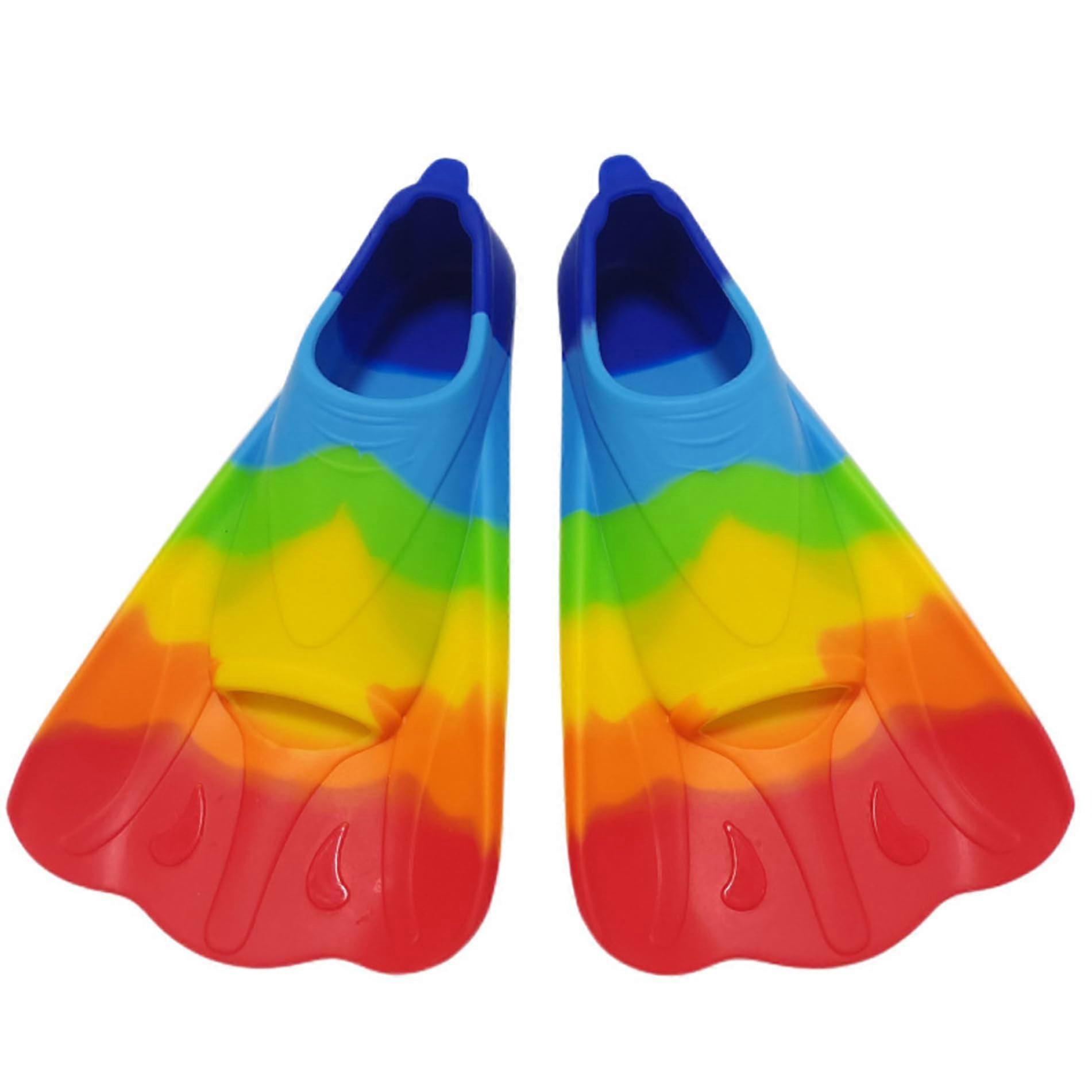 Palmier enfants en silicone palmer confortable nage f arc-en-ciel f pour la natation entraînement courte palme pour jeune pour tuba plongée en piscine activités