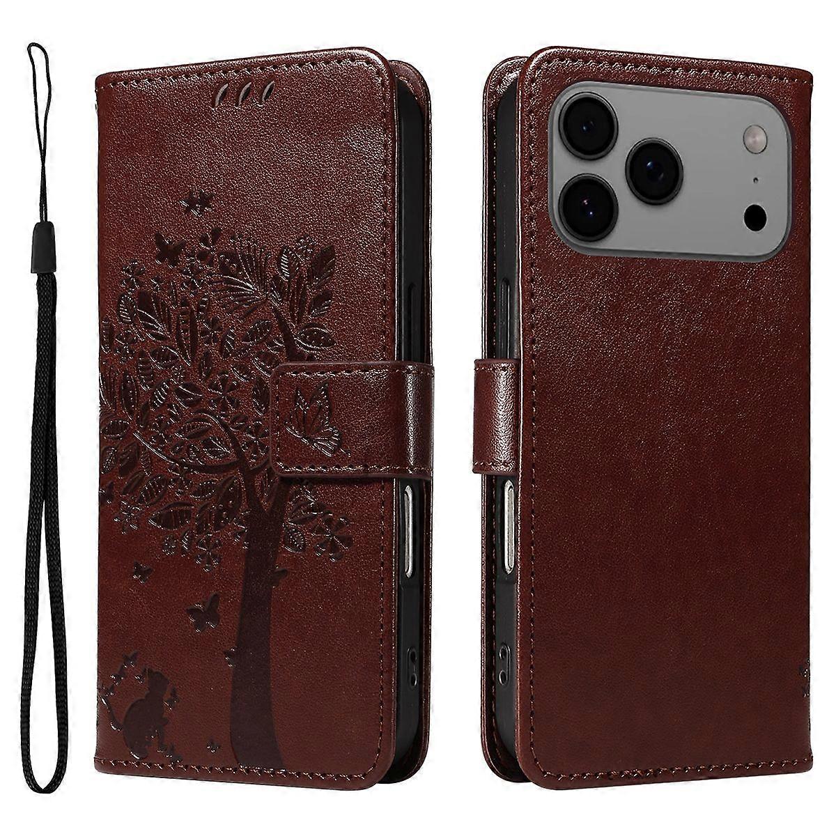 For iPhone 17 Pro Max Phone Case with Stand Cat Tree Pattern Leather Wallet Mobile Cover