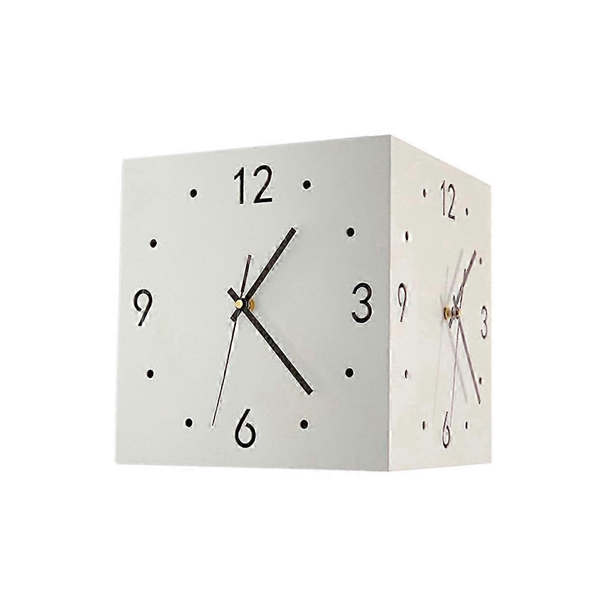 Quiet Square Wall Clock in Bedroom-Double-Sided, Sensor Charging, Luminous, Metal Corner Clock, (Whi SZRH
