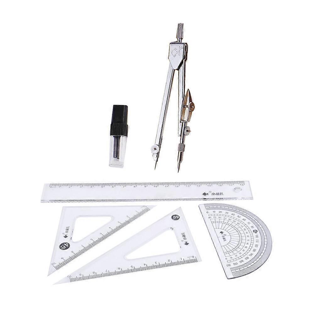 Student Compasses Suit Stationery Math and Geometry Drawing Geometric Patterns Metal Ruler 6Pcs