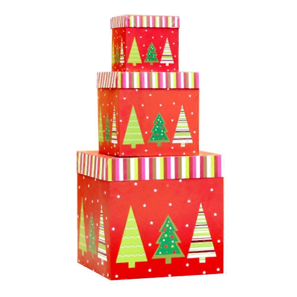 Gift Packing Box Xmas Style Square Cardstock 3pcs with Different Sizes Presents 1Set