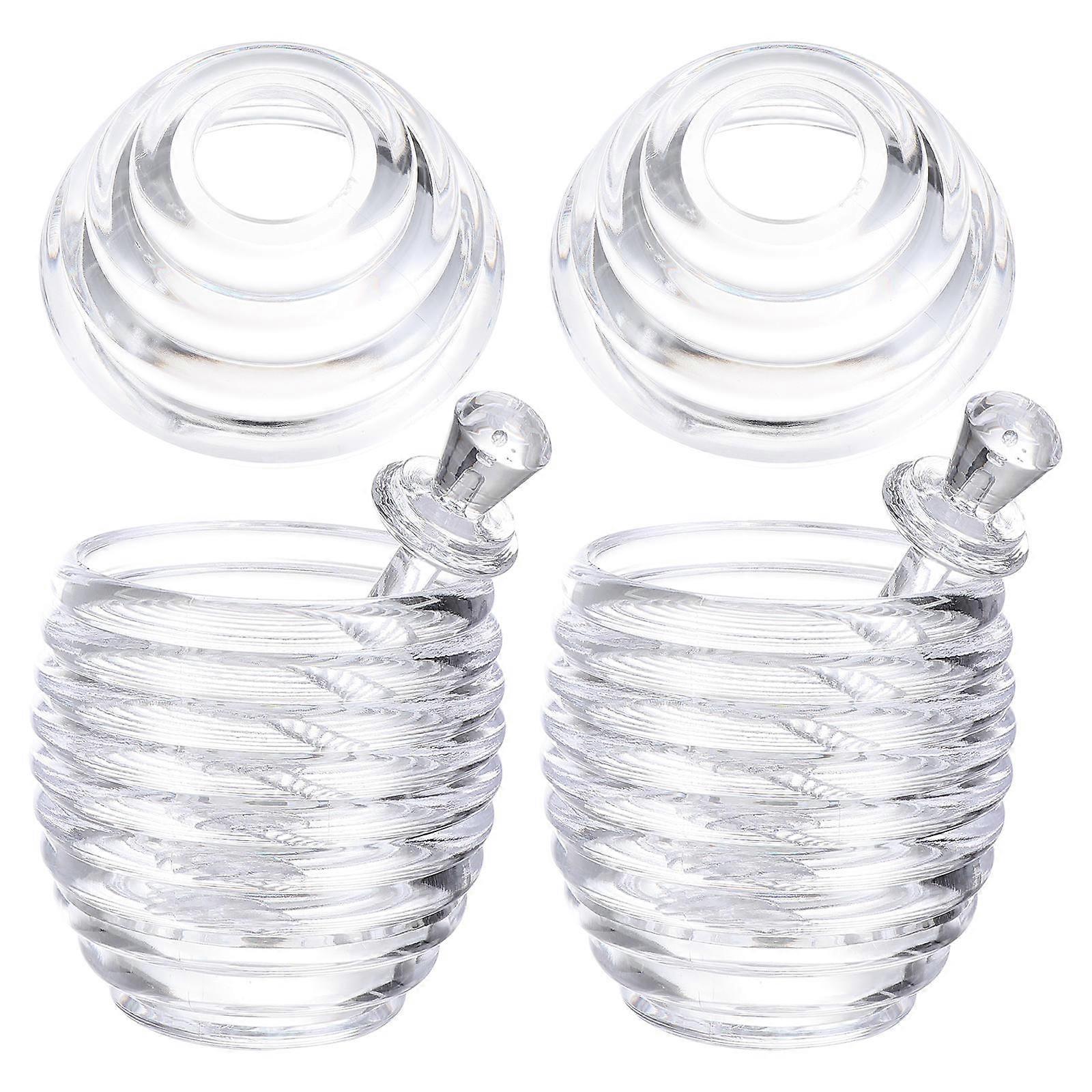 Transparent Acrylic Honey Jar for Honey Storing with Spoon 2Pcs Storage Jar