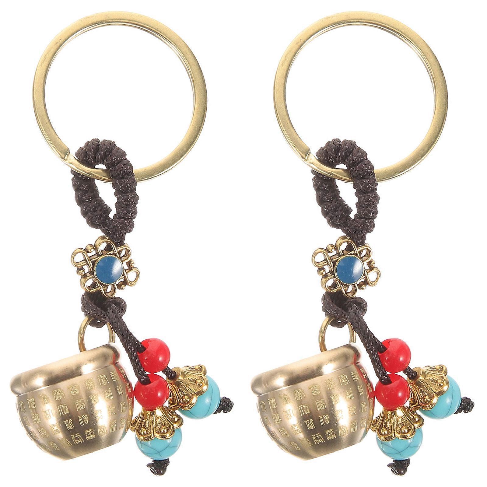 Chinese Keychain Charm Brass Mini Charm Key Chains Travel Home Use 8x3cm Key Decoration 2Pcs