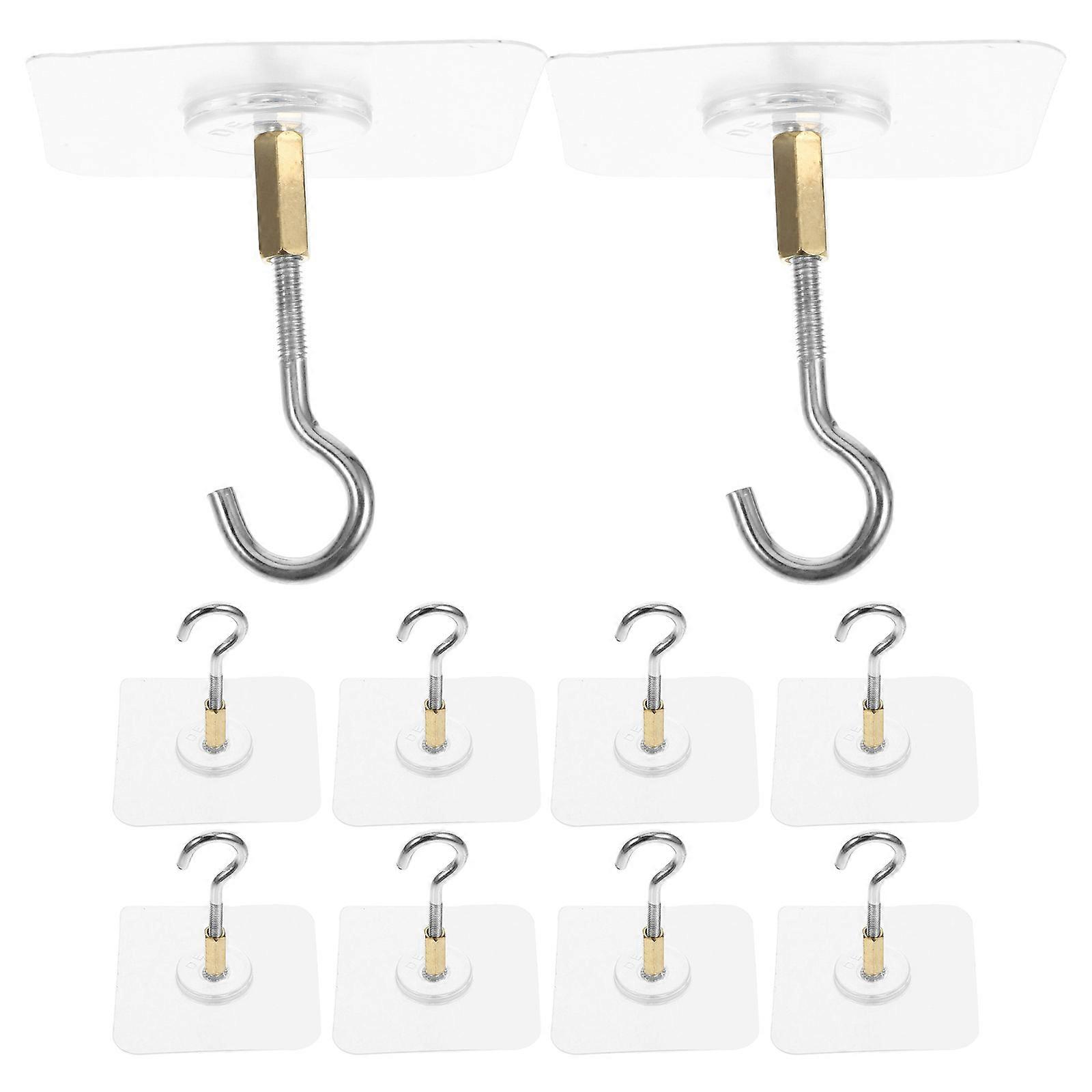 No Drill Adhesive Hooks Adhesive Ceiling Hooks for Indoor Use Copper Material 6.00X5.90X5.90CM 12Pcs