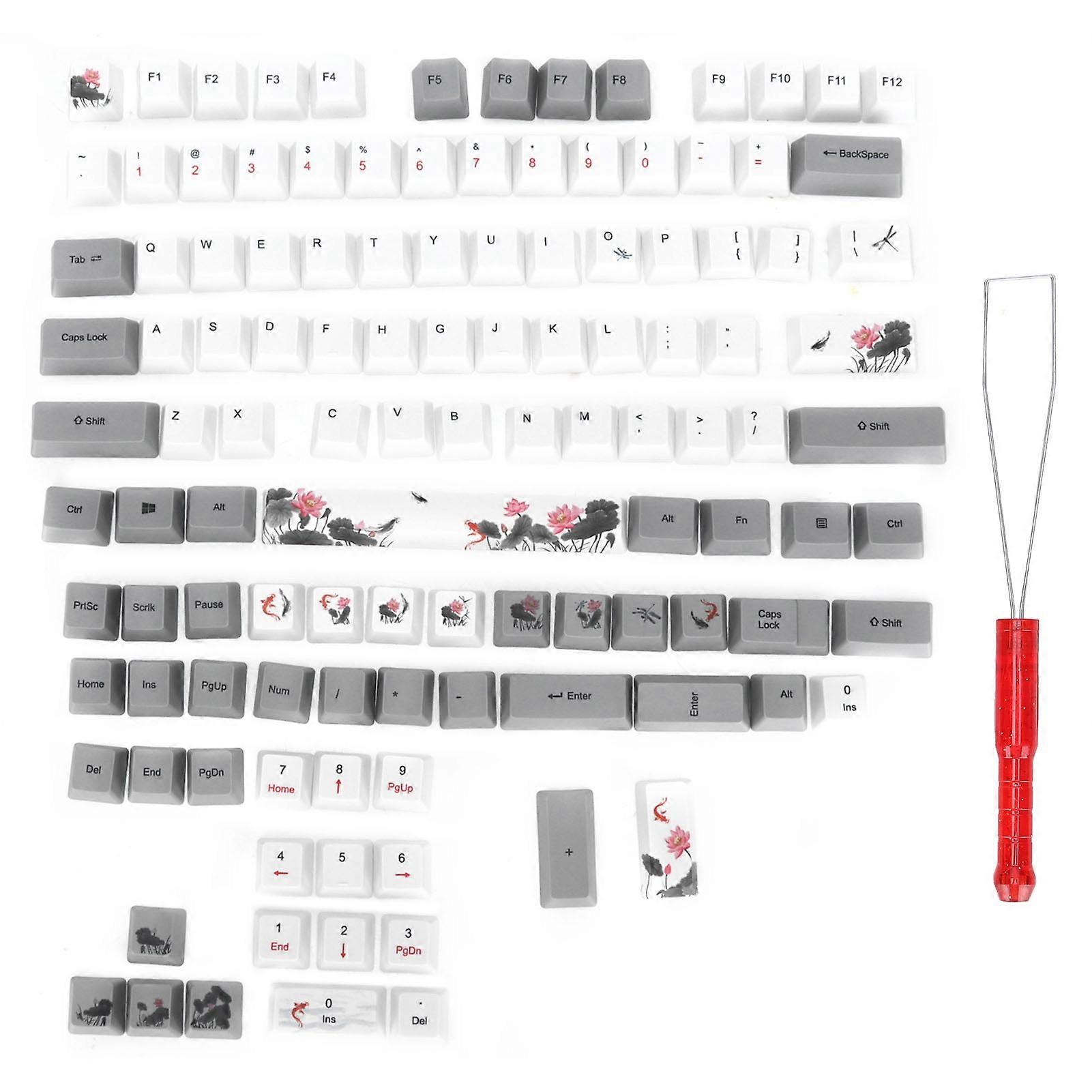 Touches PBT 118 touches style anglais avec motifs animaliers pour clavier de jeu PC universel, carpe grise