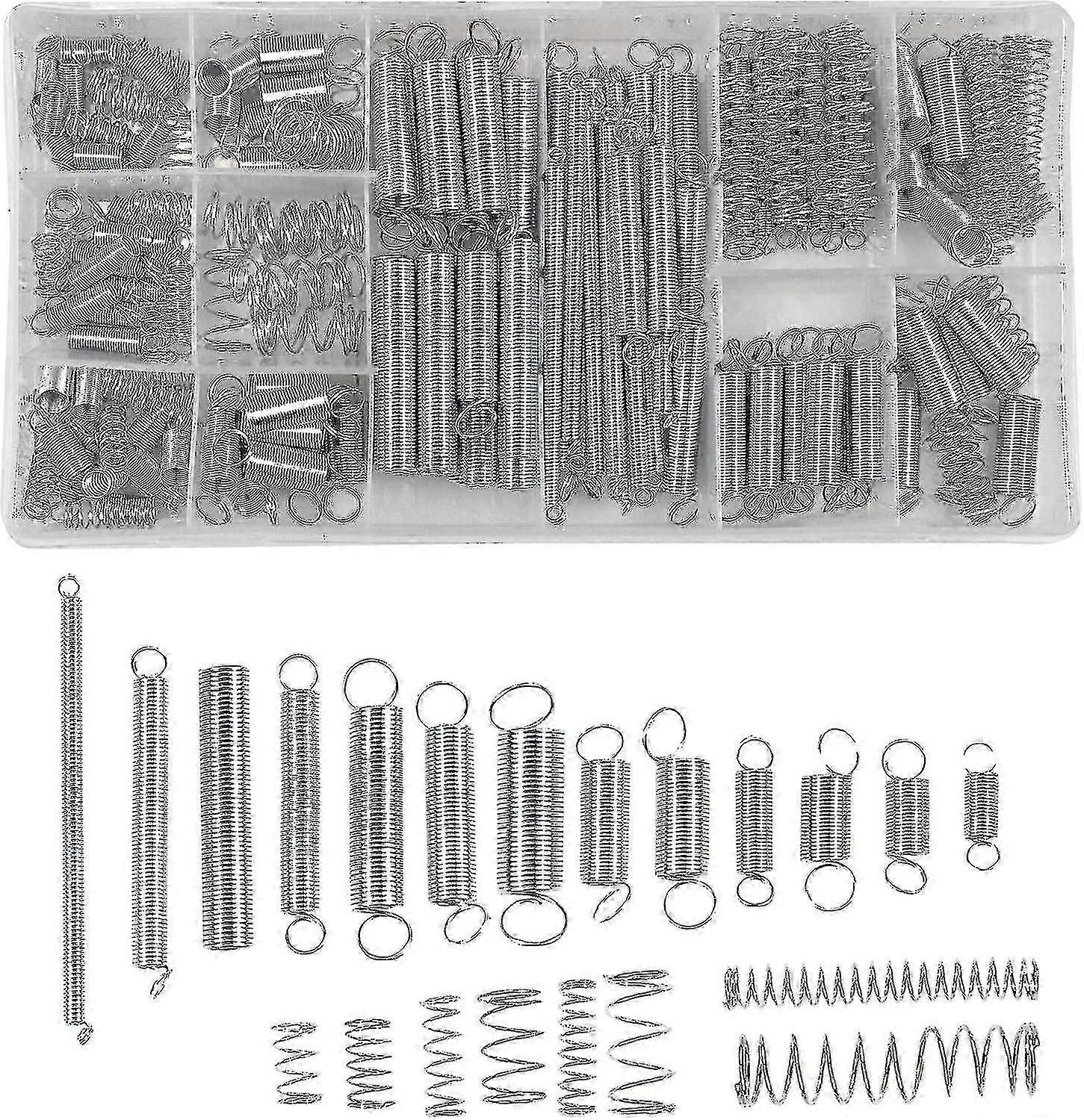 200 Pieces Compression and Extension Spring Assortment with 20 Sizes of Galvanized Steel Springs and Storage Box for Various Uses