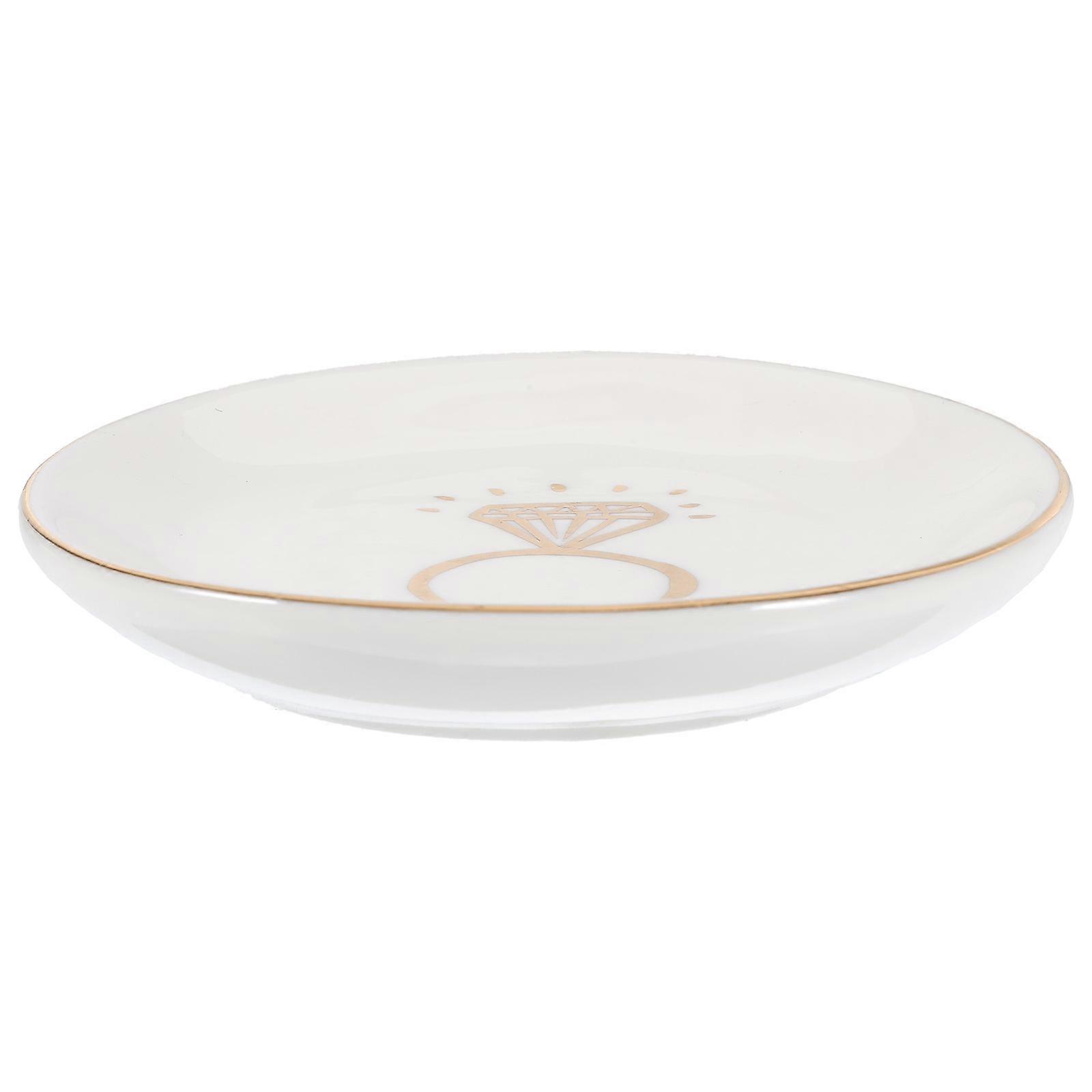 Ceramic Jewelry Storage Tray Round Decorative Ring Earring Dish With Smooth Edges For Desktop Tabletop Display And Trinket Organization
