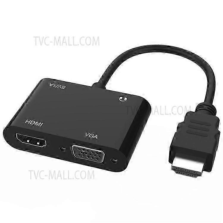 2 in 1 HDTV Adapter HDMI to HDMI+VGA Adapter Cable Portable HDMI Converter with 3.5mm Audio Port