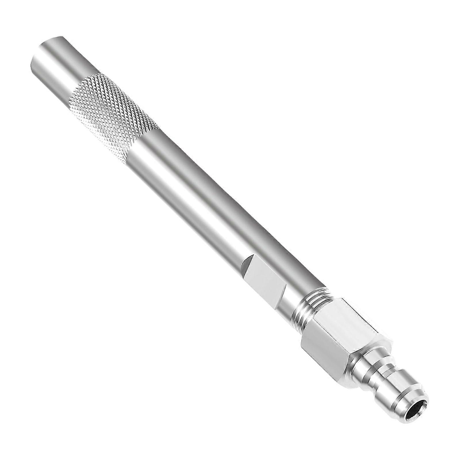 pressure washer nozzle with long reach, garden watering tool, stainless steel with quickconnect fitting, suitable for cleaning applications.