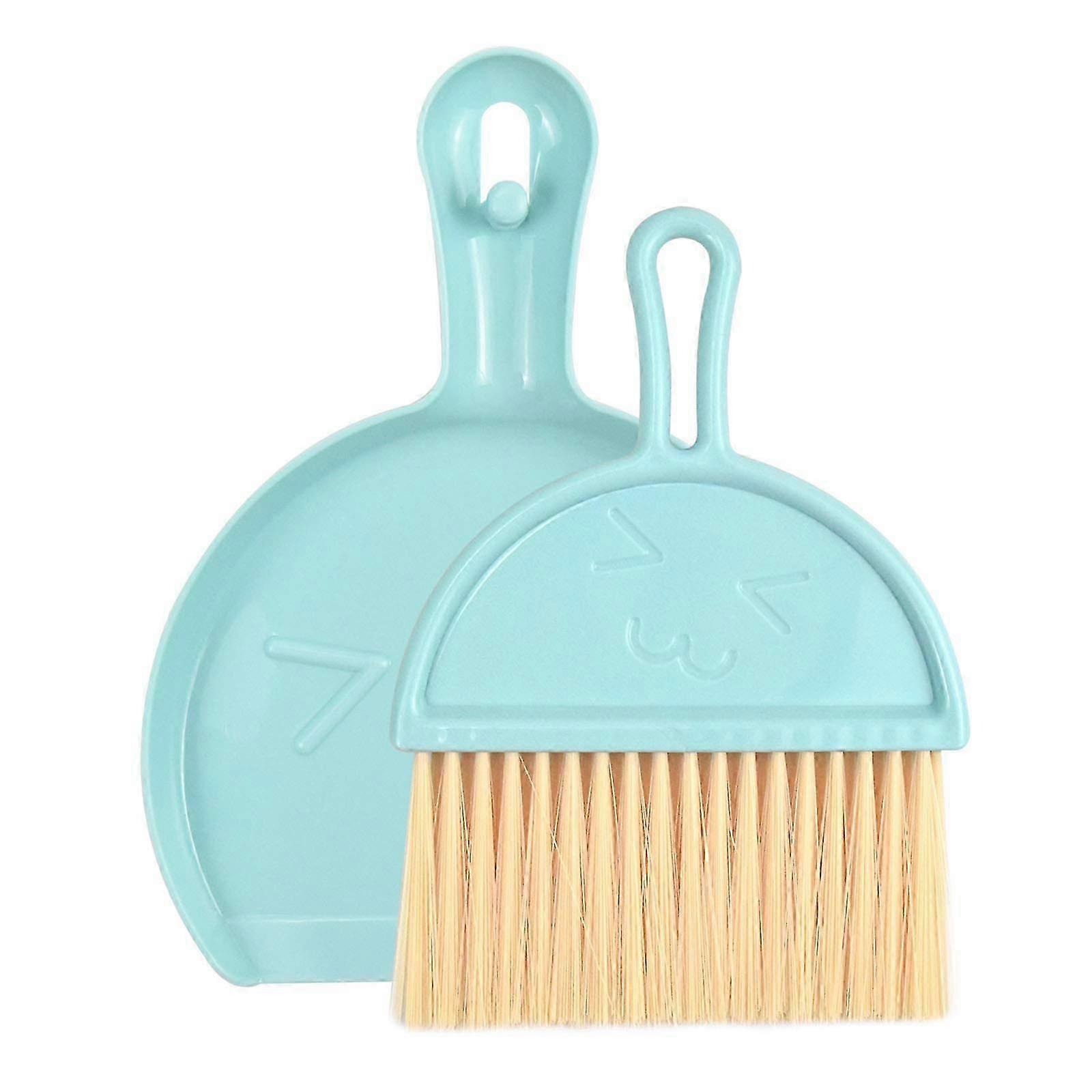 Mini Plastic Dustpan and Broom Set, Small Cleaning Tool for Desk, Multi-Functional Sweeping Brush Suitable for Kids and Adults (Blue)