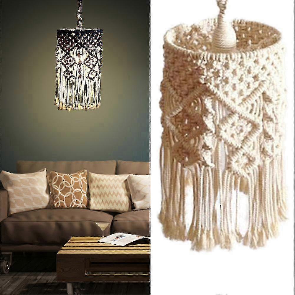 Nordic Style Hand-knitted Macrame Hanging Lamp Decoration for Living Room Cotton Rope Woven Lampshade Tapestry