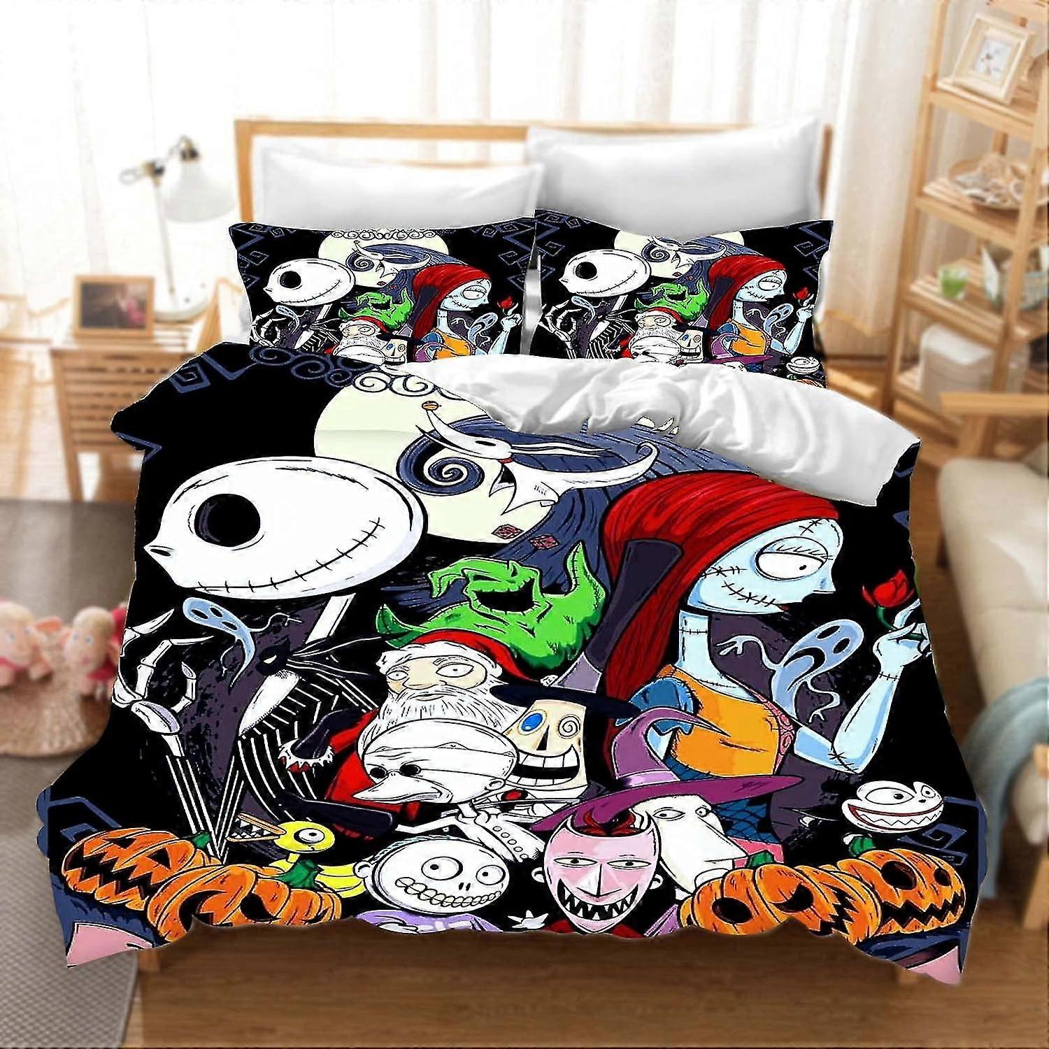 Conjunto de Capa de Edredom de Caveira para Halloween, 3 Peças Microfibra Macia com Zíper e Fronha para Várias Marcas