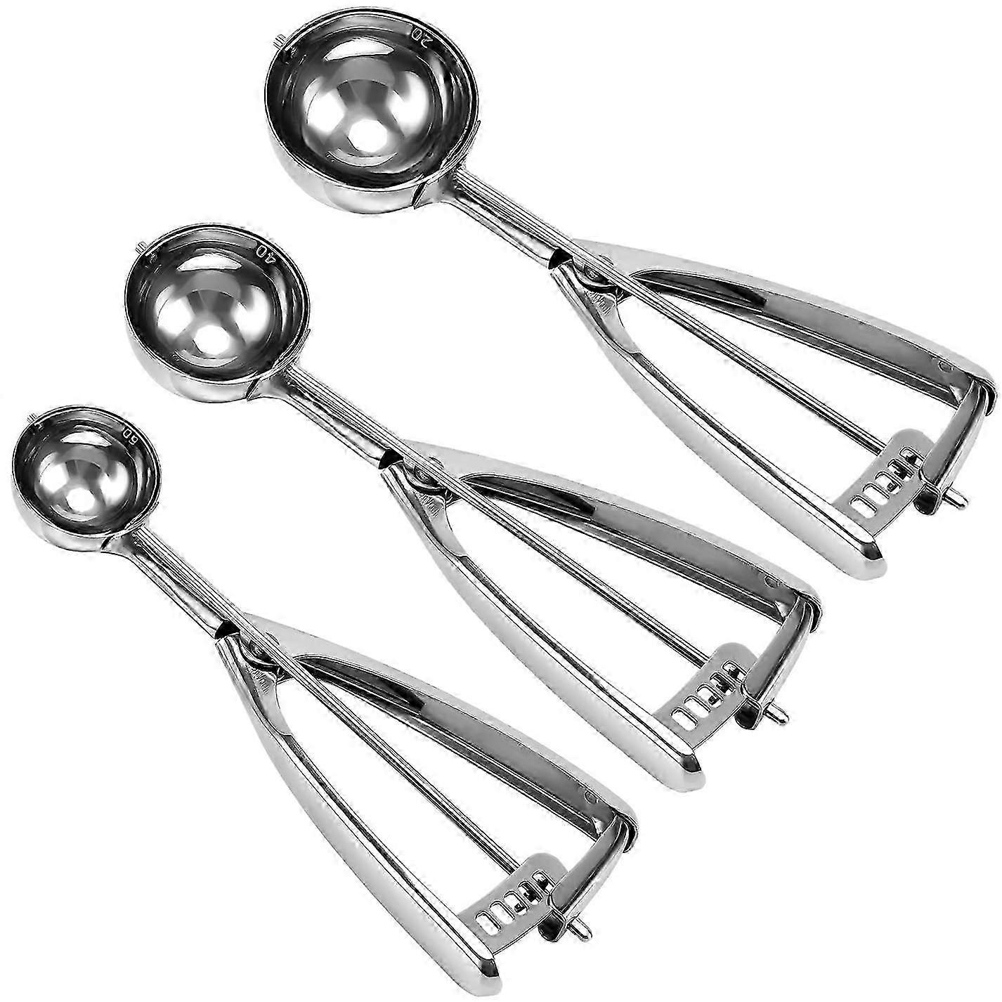 Set of 3 Ice Cream Scoops for Cookie Scooping in Large, Medium, and Small Sizes