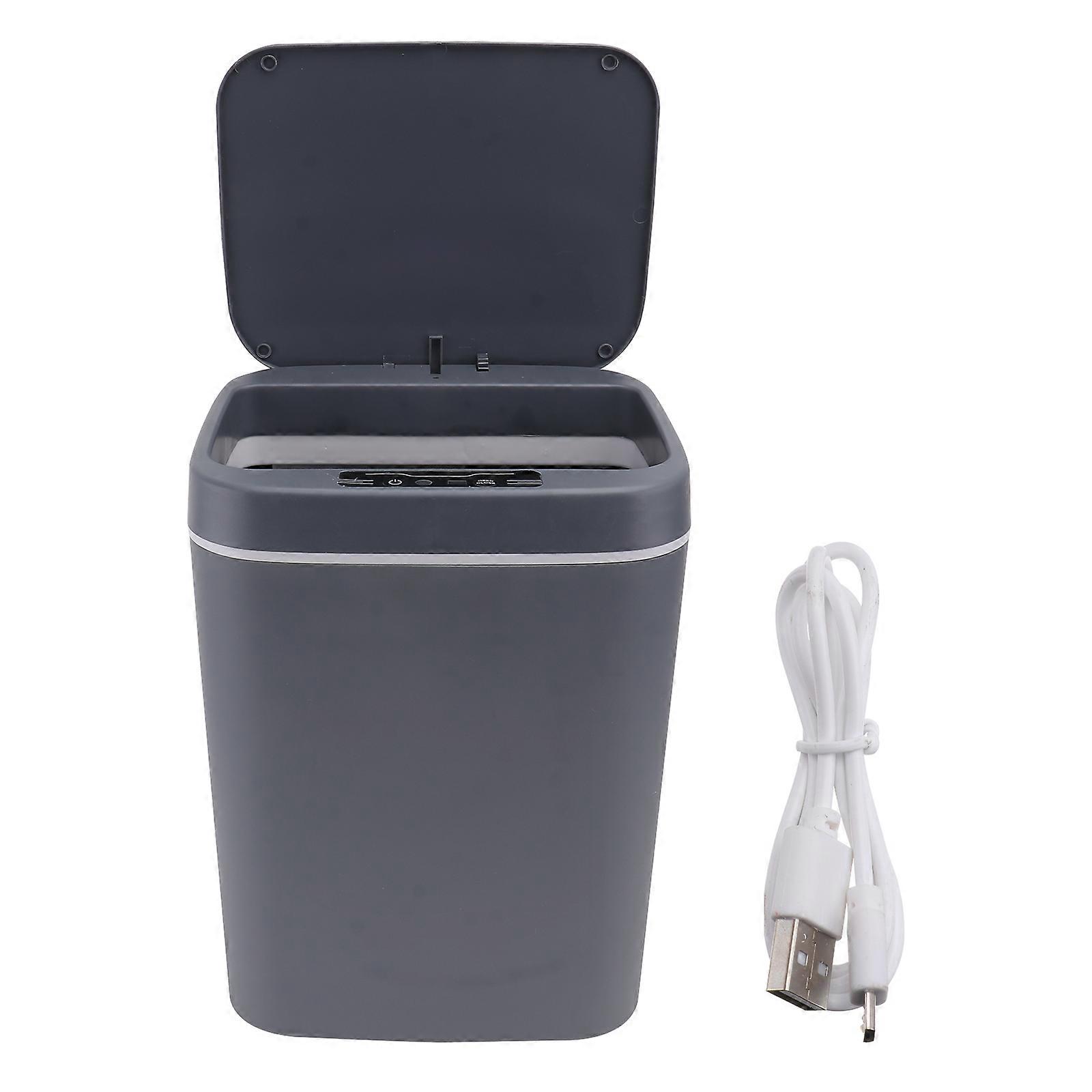 Motion Activated Trash Can Automatic Opening For Bedroom Dark Grey Plastic 1Pcs