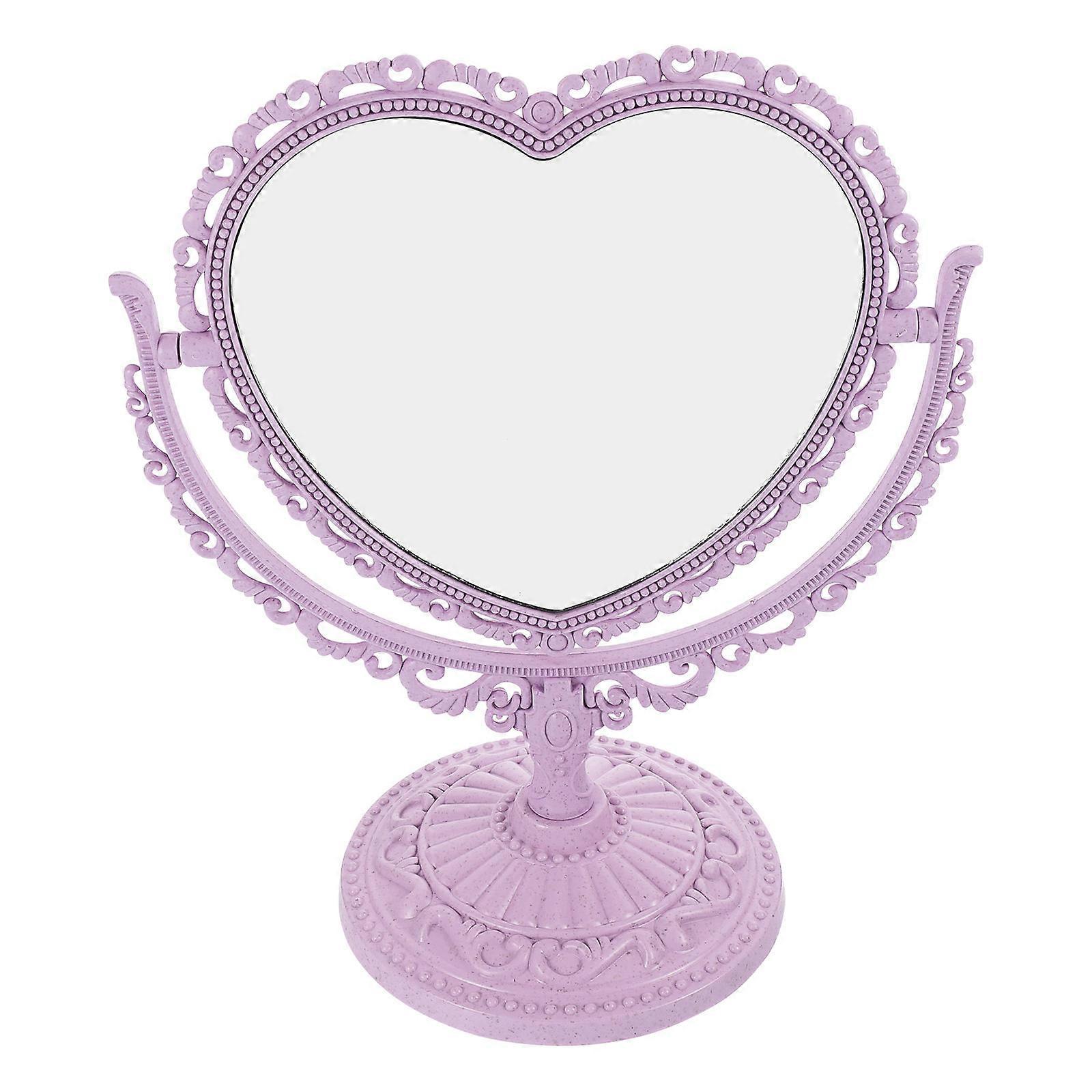 Vintage Double Sided Heart Shaped Desktop Mirror with Stable Base Makeup Vanity Mirror for Shaving Dressing Eyebrow Application European Style Floral