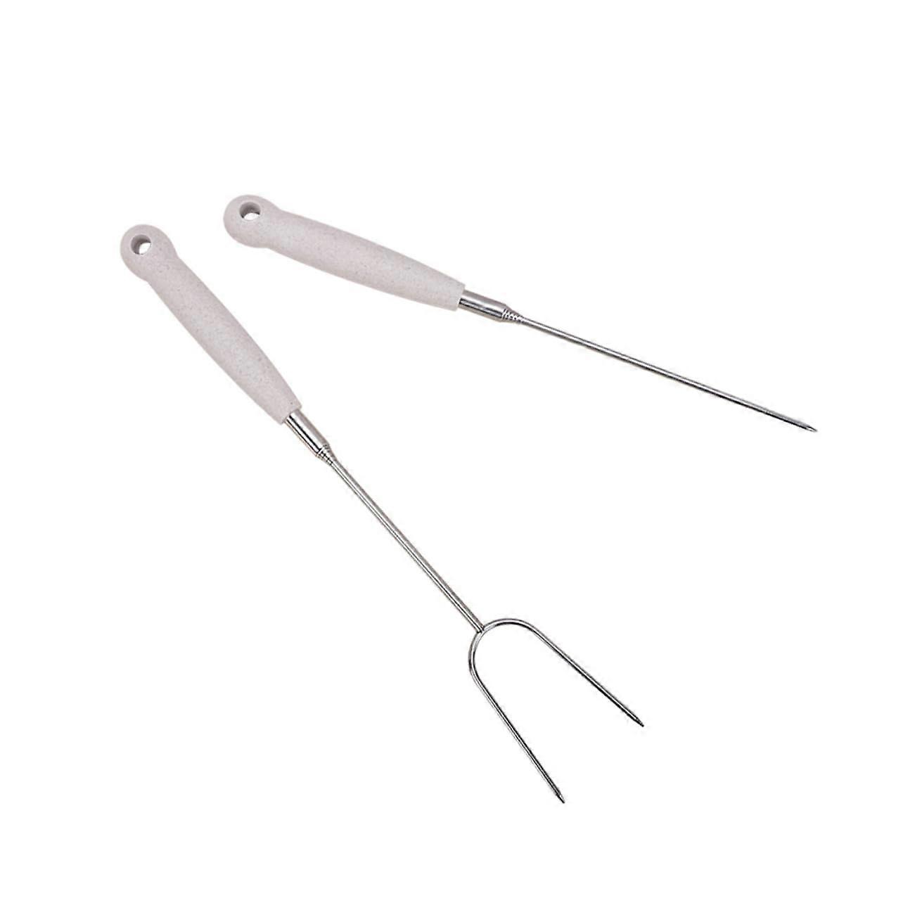 Set of 2 Extendable Stainless Steel BBQ Forks with Ergonomic Handle for Grilling Meat and Vegetables, Grey