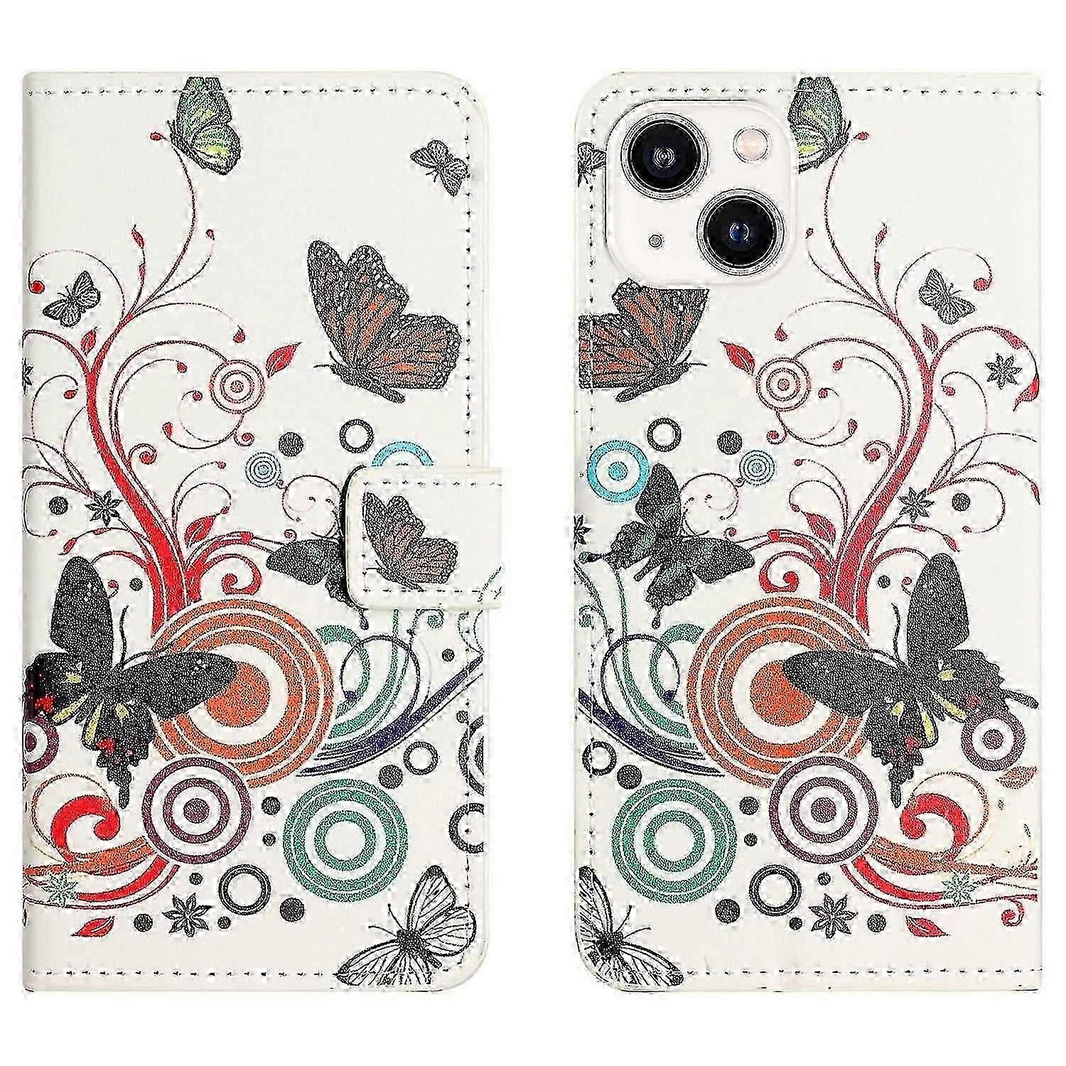 For Iphone 15 Pattern Printing Flip Case Pu Leather Stand Wallet Phone Cover