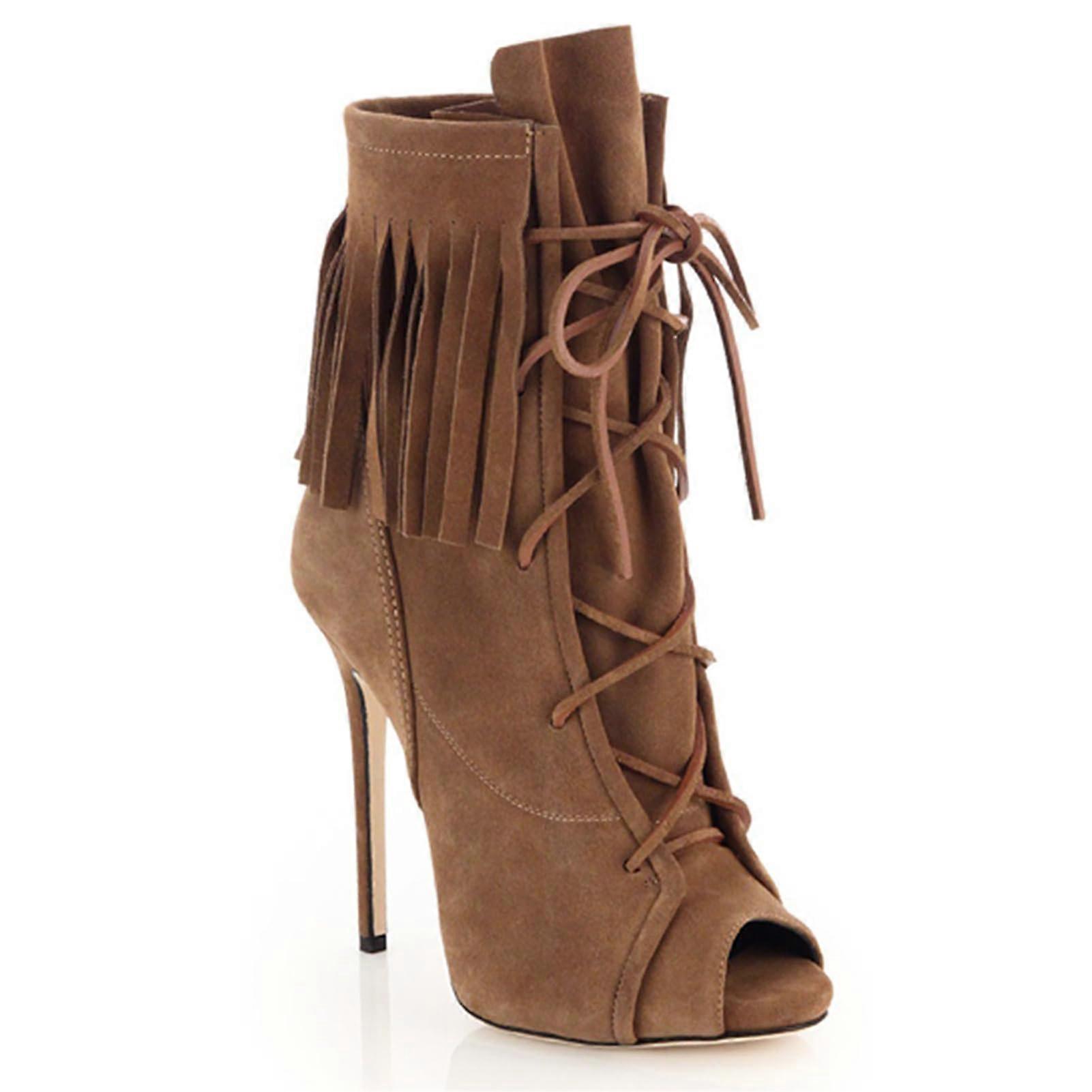 Women's shoes with lacing, peeptoe, slingbacks, size 44 EU, brown.