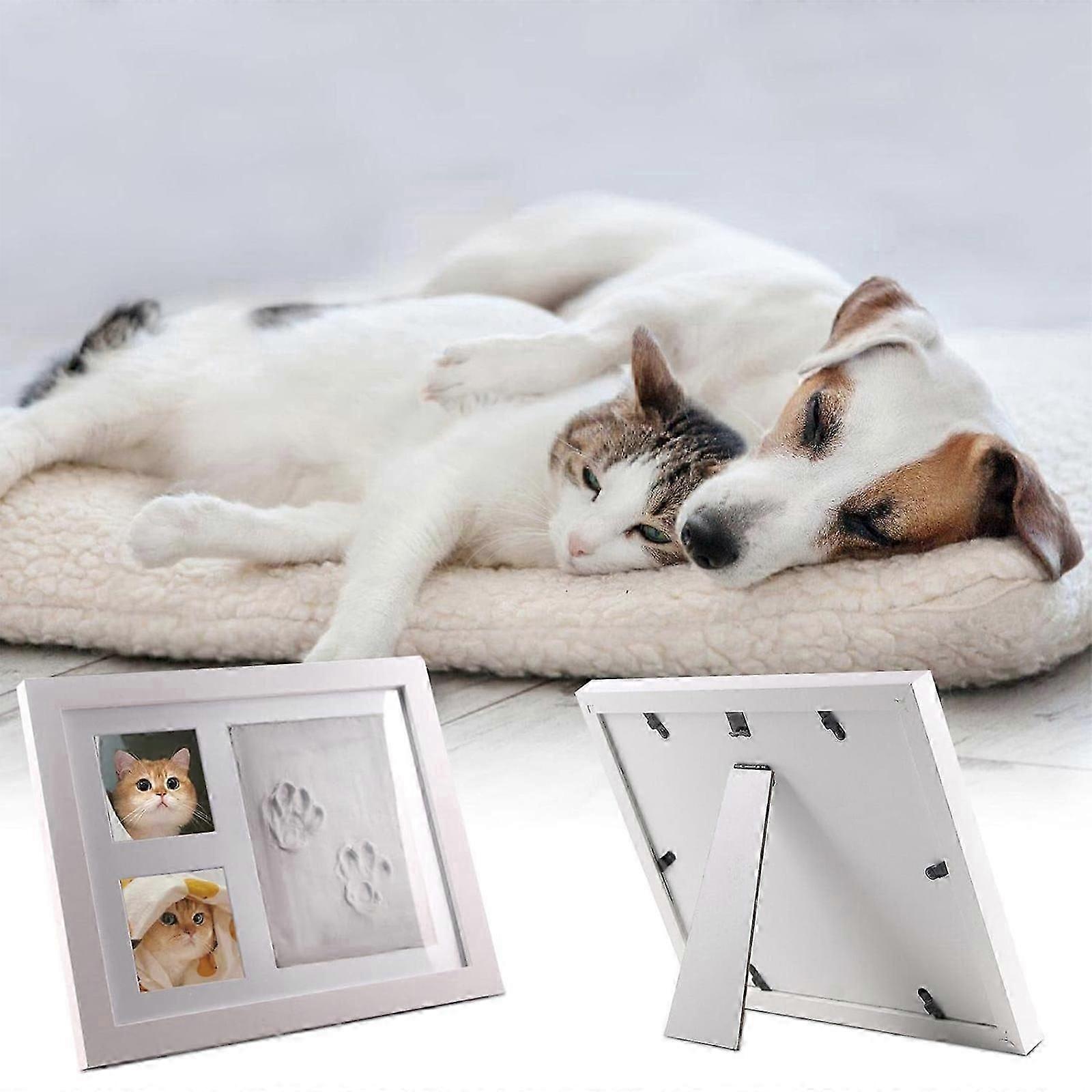 2 in 1 Pet Paw Print Keepsake Kit,Dog or Cat Paw Print Kit with Clay, Infant FootPrint Kit Clay Keepsake Kit, Pet Memorial Photo Frame