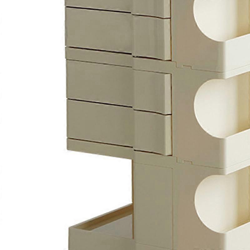 Rolling Nightstand 3 Layer Rotating Drawer Impact Resistant Plastic Wheel Bedside Table for Bedroom Office Beige Same Color Wheel