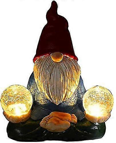 Garden Gnome Statue Resin Garden Figurine Long Bearded Dwarf Meditation and Thinking with Solar Led