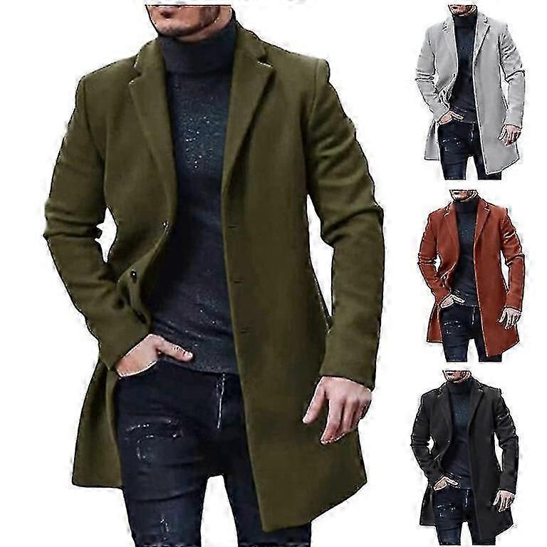 Wool Solid Color Woolen Cloth Button Business Men's Overcoat Jacket