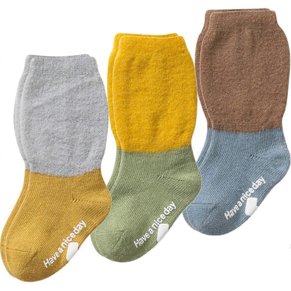 Baby Grip Socks Non-slip Baby Socks Toddler Socks With Grippers Indoor Play Yellow Combed Cotton Warmth 3 Pairs