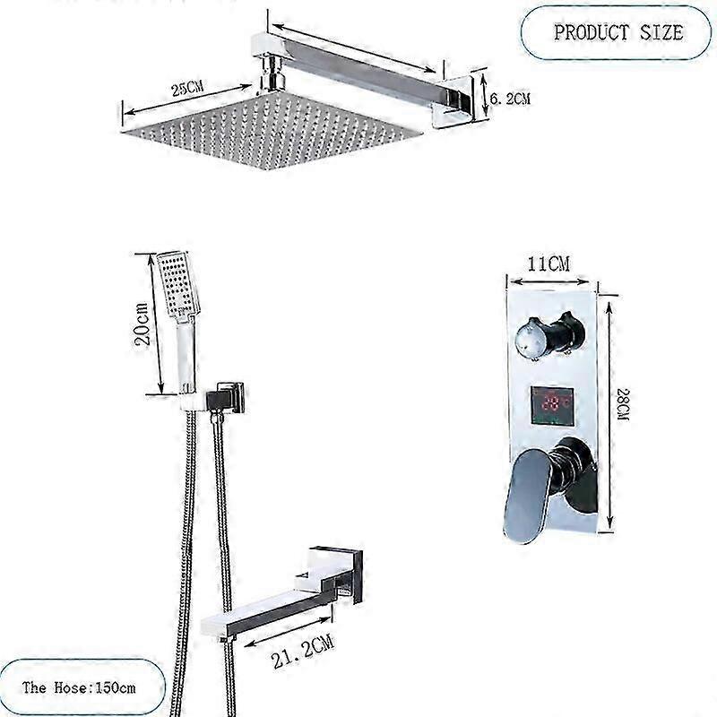 Concea Instal Chrome Temperature Display Shower Faucet Set Rain Bathroom Faucet Rotatable Spout Faucet
